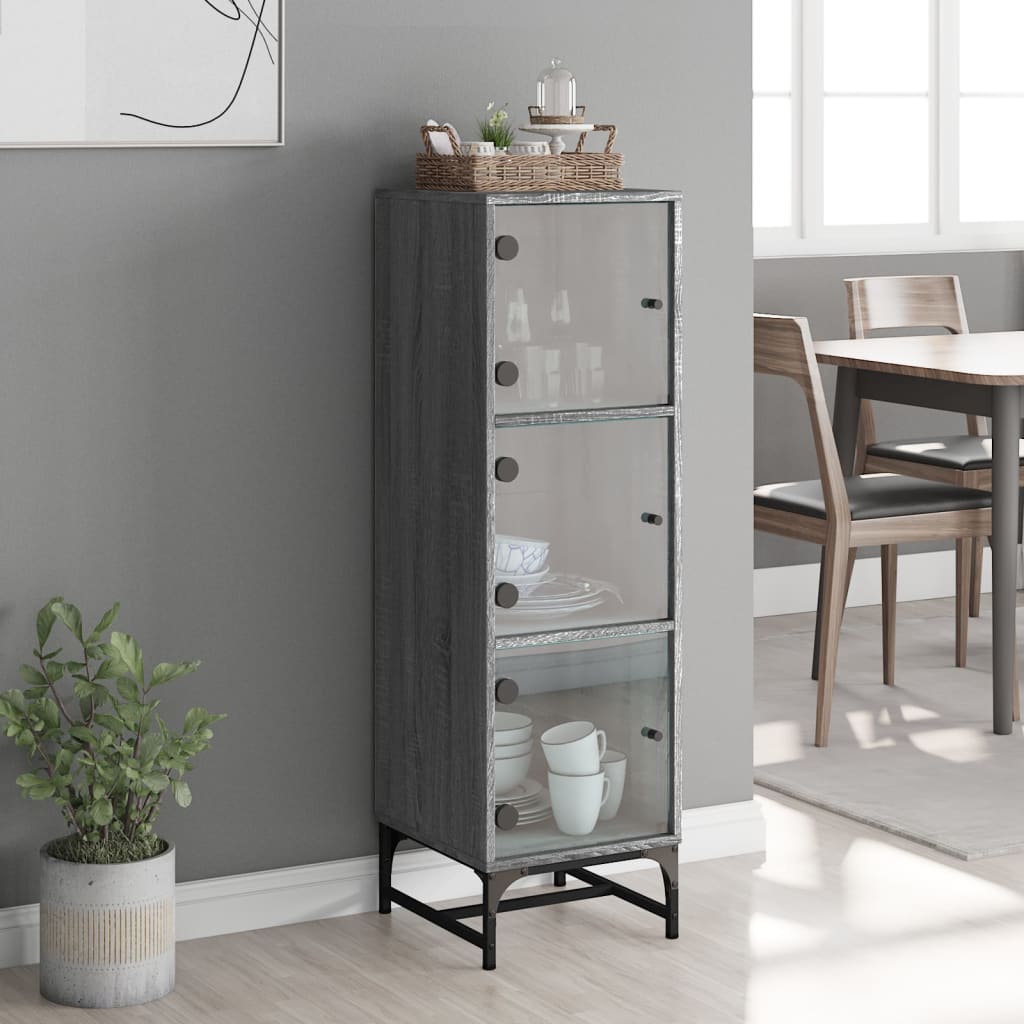 Highboard Se Skleněnými Dvířky Šedý Sonoma 35 X 37 X 120 Cm