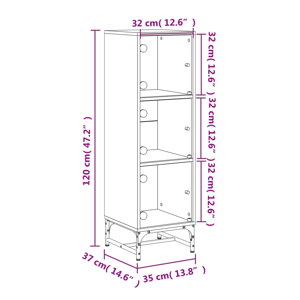 Highboard Se Skleněnými Dvířky Šedý Sonoma 35 X 37 X 120 Cm