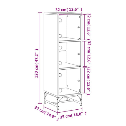 Highboard Se Skleněnými Dvířky Šedý Sonoma 35 X 37 X 120 Cm