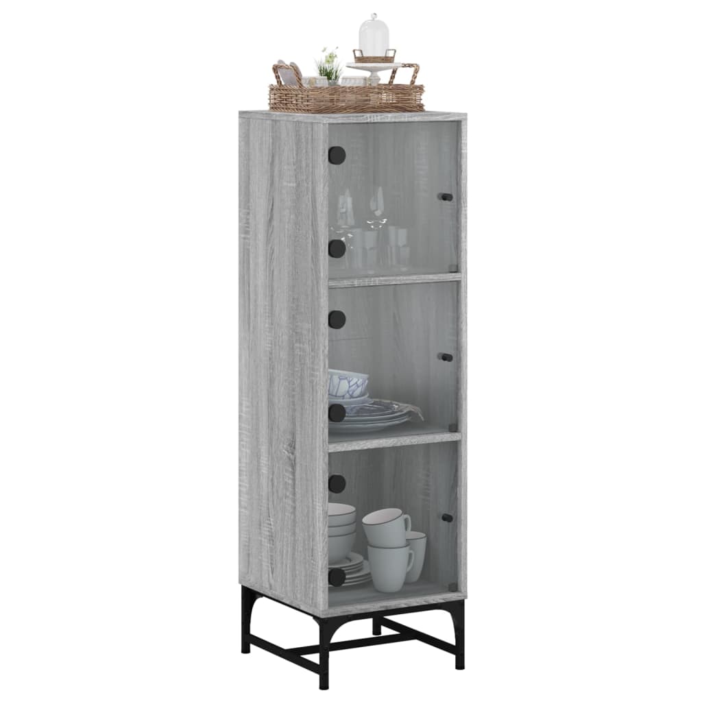 Highboard Se Skleněnými Dvířky Šedý Sonoma 35 X 37 X 120 Cm