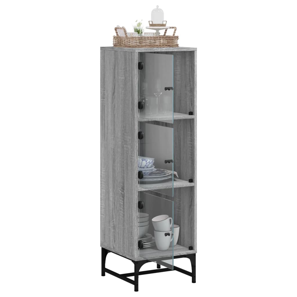Highboard Se Skleněnými Dvířky Šedý Sonoma 35 X 37 X 120 Cm