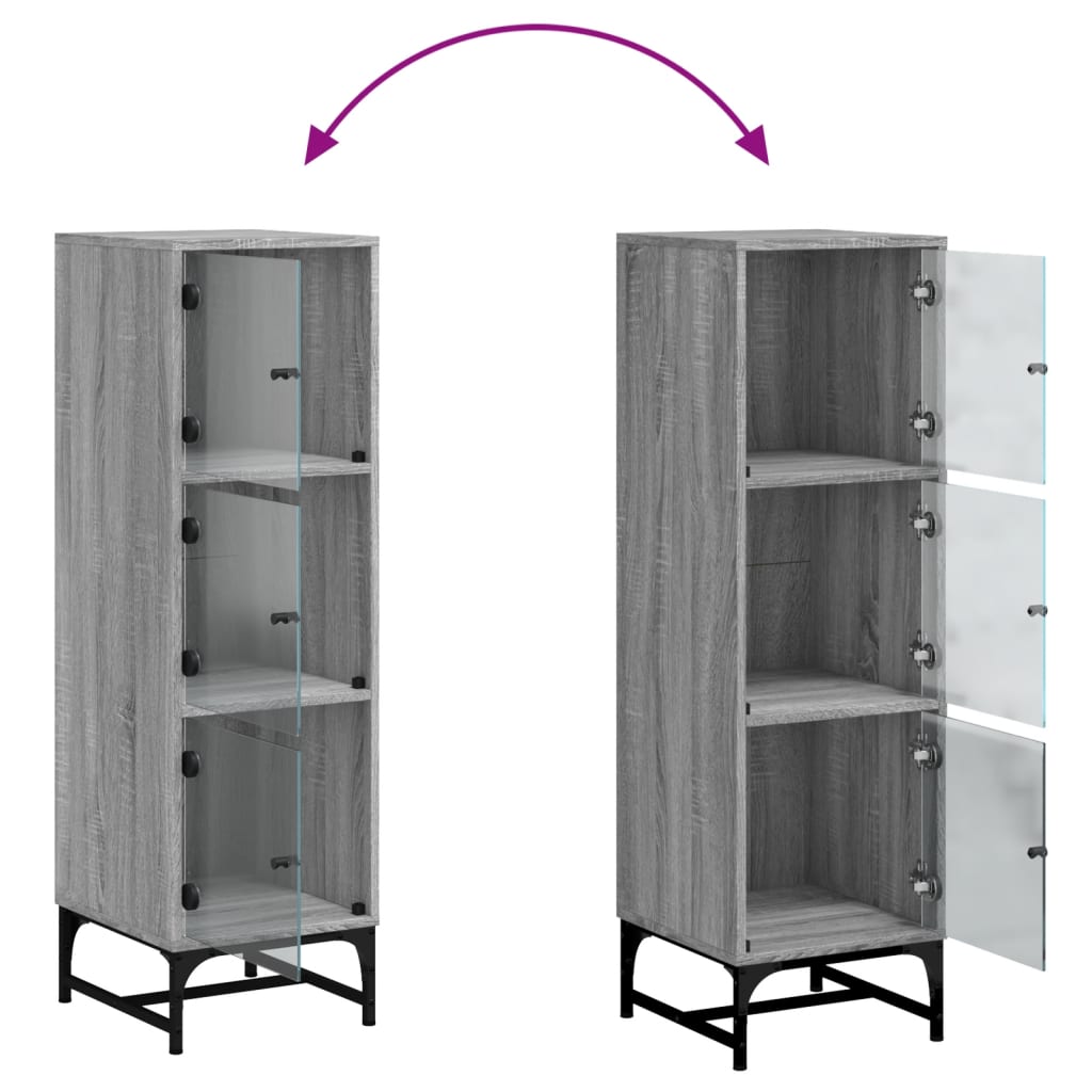 Highboard Se Skleněnými Dvířky Šedý Sonoma 35 X 37 X 120 Cm
