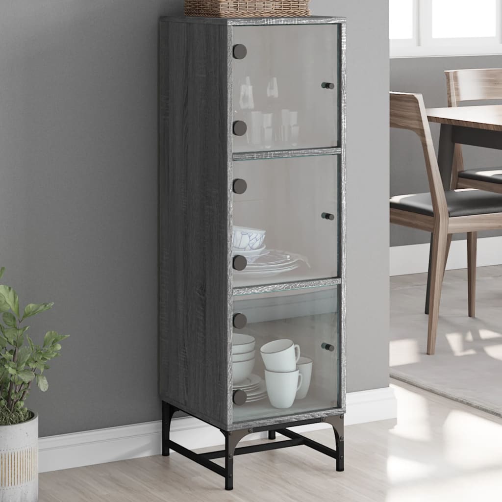 Highboard Se Skleněnými Dvířky Šedý Sonoma 35 X 37 X 120 Cm