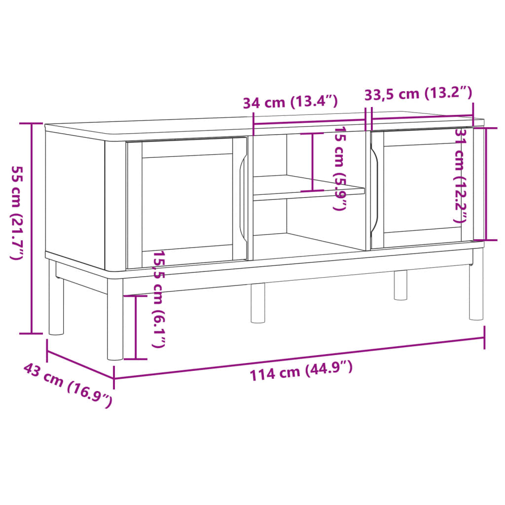 Tv Stolek Floro Voskově Hnědý 114X43X55 Cm Masivní Borové Dřevo
