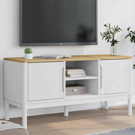 TV stolek FLORO bílý 114 x 43 x 55 cm masivní borové dřevo