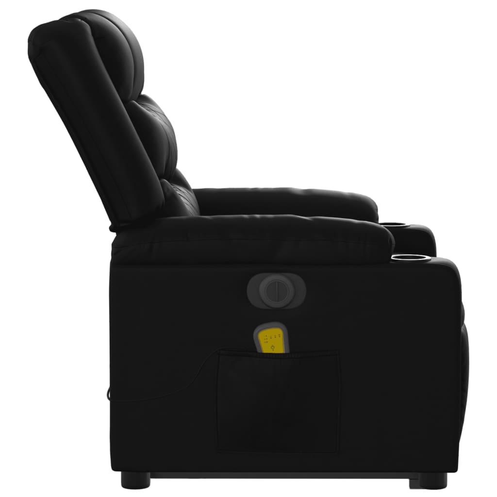 Elektrické Zvedací Masážní Polohovací Křeslo Černé Umělá Kůže Černá