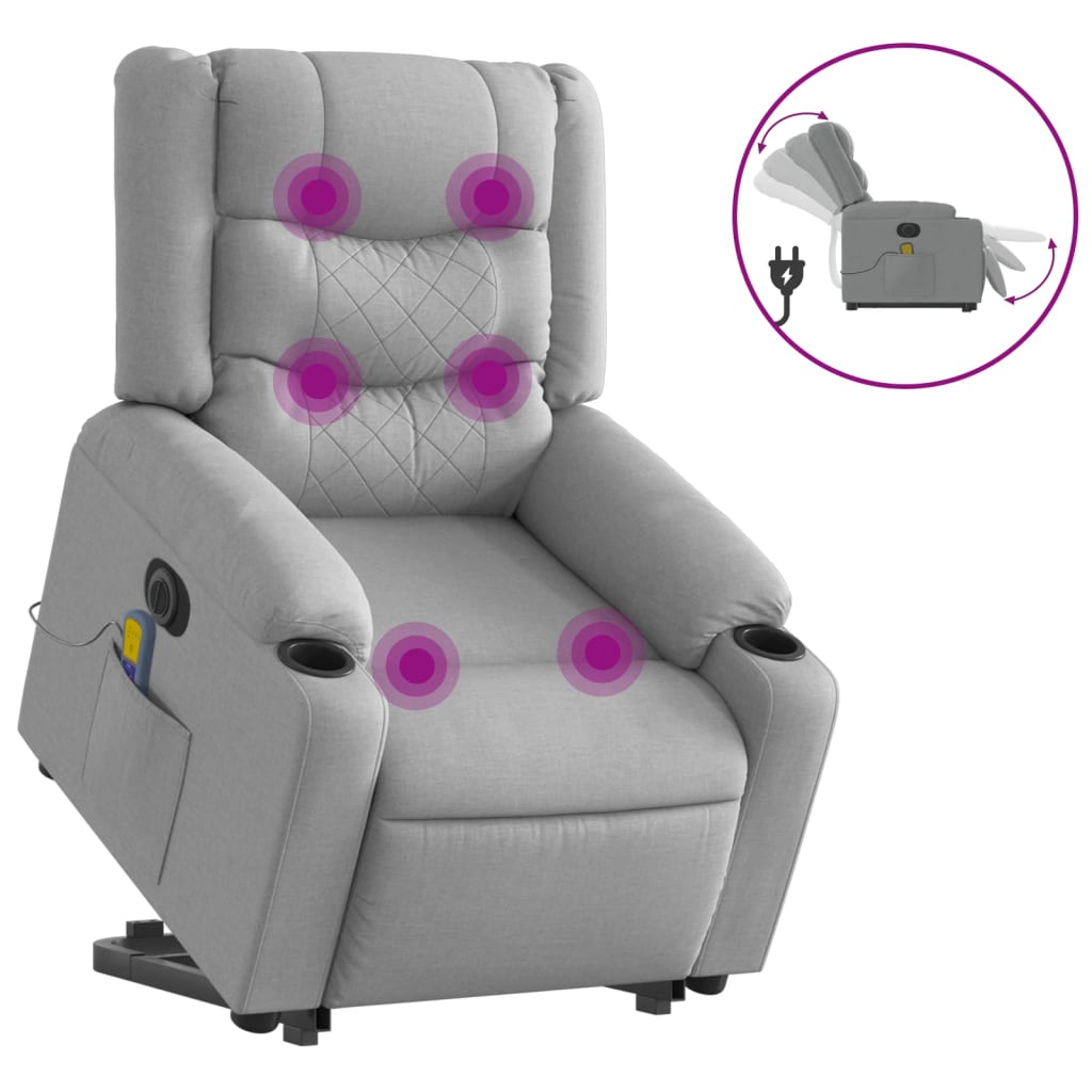 Elektrické Zvedací Masážní Polohovací Křeslo Světle Šedé Textil Světle Šedá