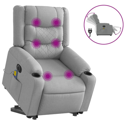 Elektrické Zvedací Masážní Polohovací Křeslo Světle Šedé Textil Světle Šedá