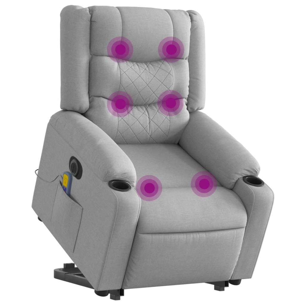 Elektrické Zvedací Masážní Polohovací Křeslo Světle Šedé Textil Světle Šedá