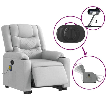 Elektrické Zvedací Masážní Polohovací Křeslo Světle Šedé Textil Světle Šedá
