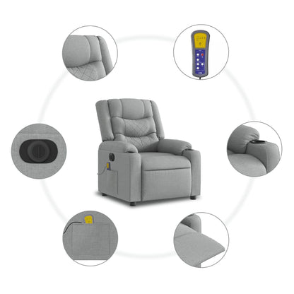 Elektrické Zvedací Masážní Polohovací Křeslo Světle Šedé Textil Světle Šedá