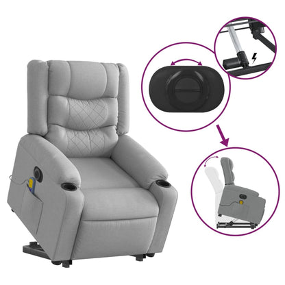 Elektrické Zvedací Masážní Polohovací Křeslo Světle Šedé Textil Světle Šedá