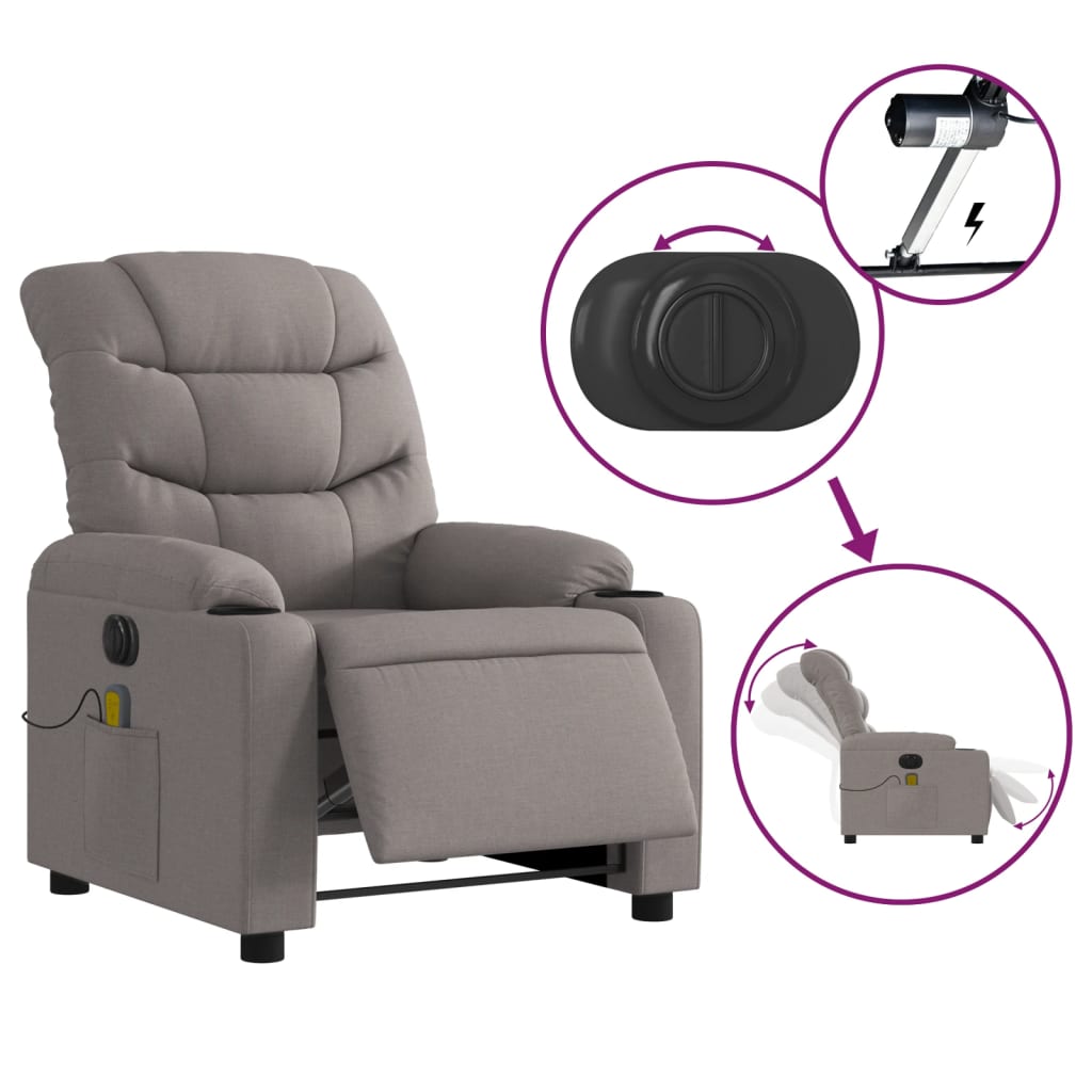 Elektrické Masážní Polohovací Křeslo Textil Taupe