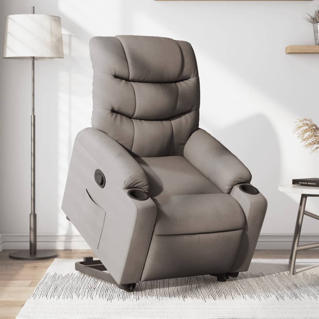 Zvedací Masážní Polohovací Křeslo Textil Taupe