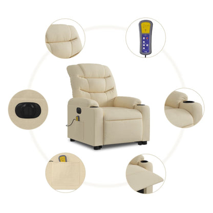Elektrické Zvedací Masážní Polohovací Křeslo Krémové Textil Krémová