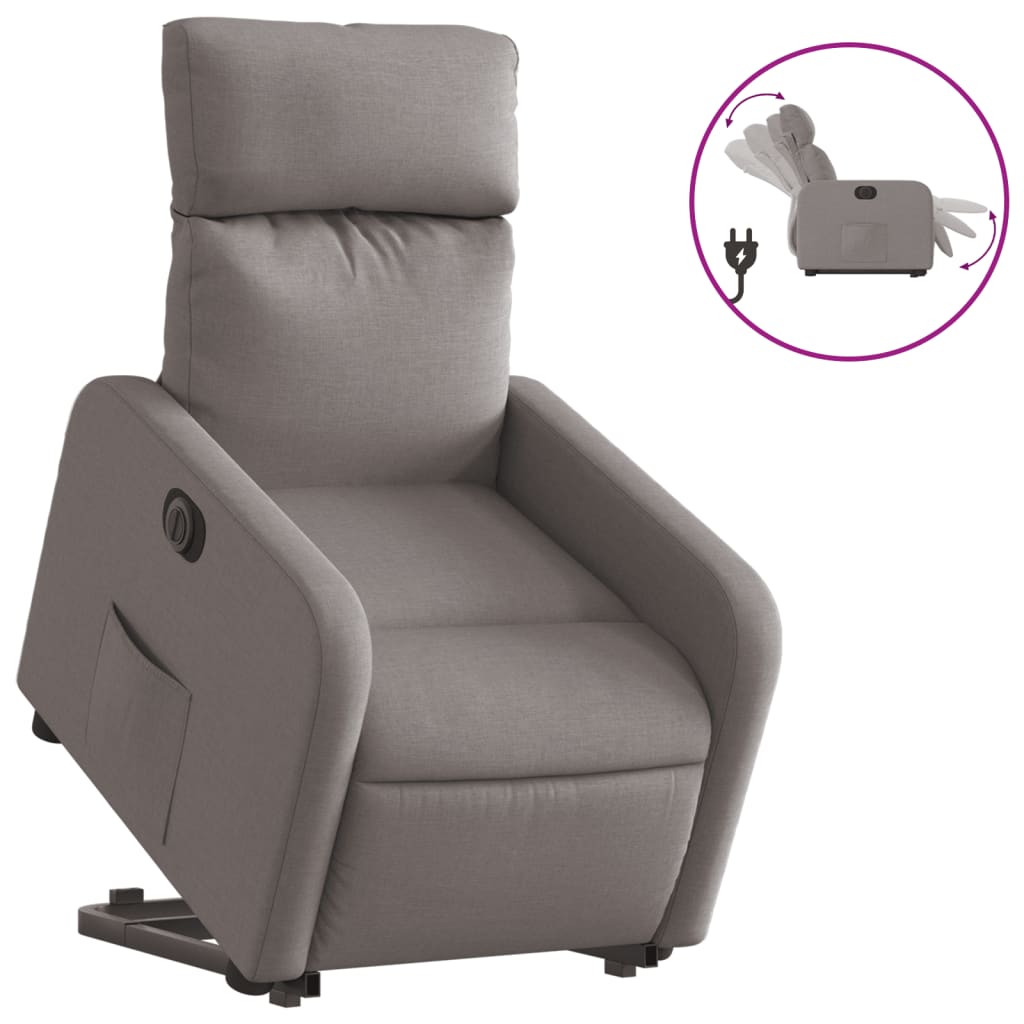 Elektrické Zvedací Polohovací Křeslo Textil Taupe