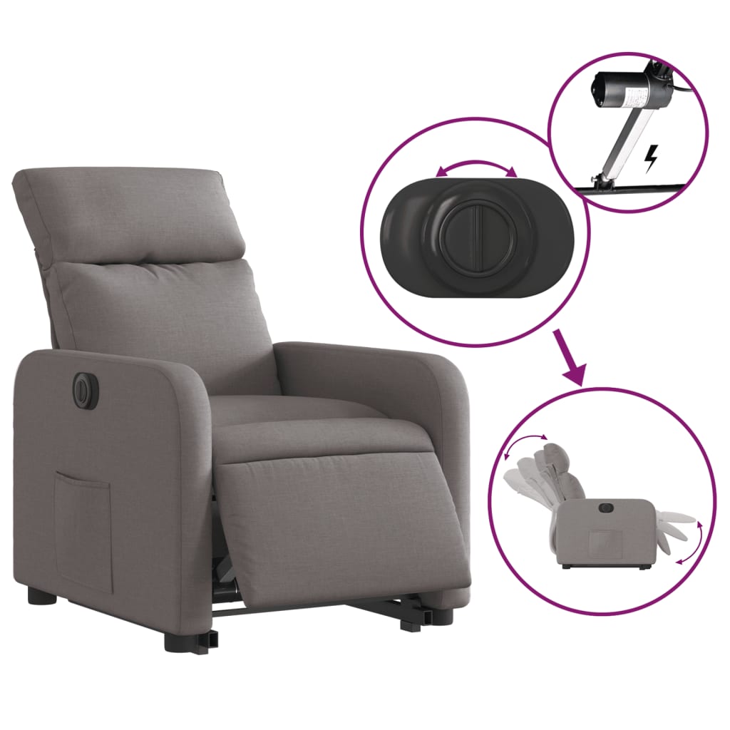 Elektrické Zvedací Polohovací Křeslo Textil Taupe