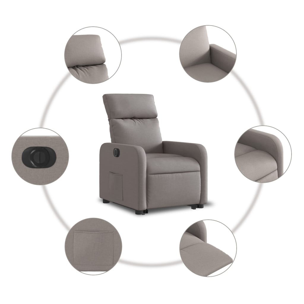 Elektrické Zvedací Polohovací Křeslo Textil Taupe