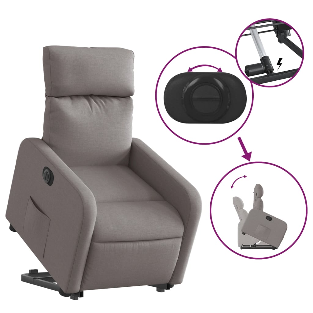 Elektrické Zvedací Polohovací Křeslo Textil Taupe