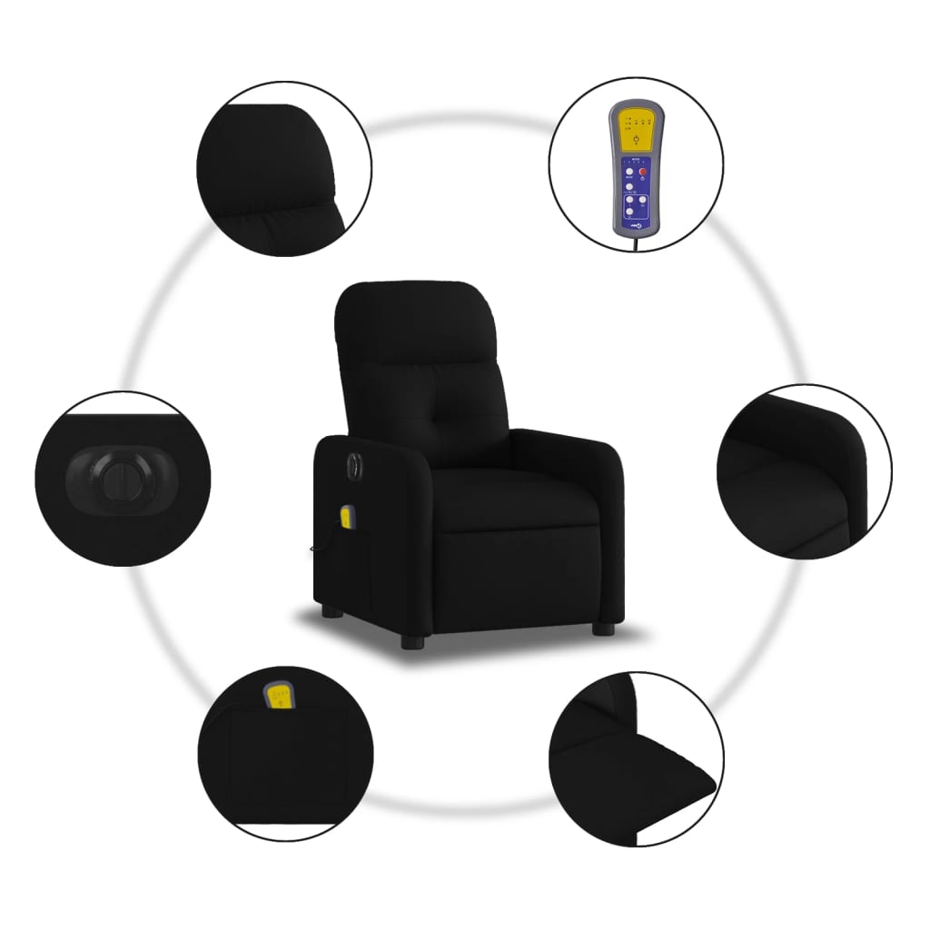 Elektrické Masážní Polohovací Křeslo Černé Textil Černá