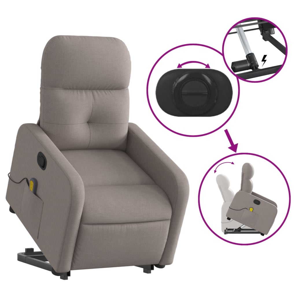 Zvedací Masážní Polohovací Křeslo Textil Taupe
