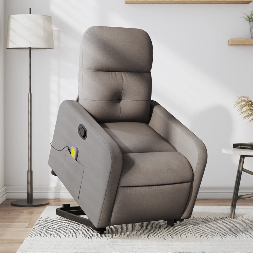 Zvedací Masážní Polohovací Křeslo Textil Taupe