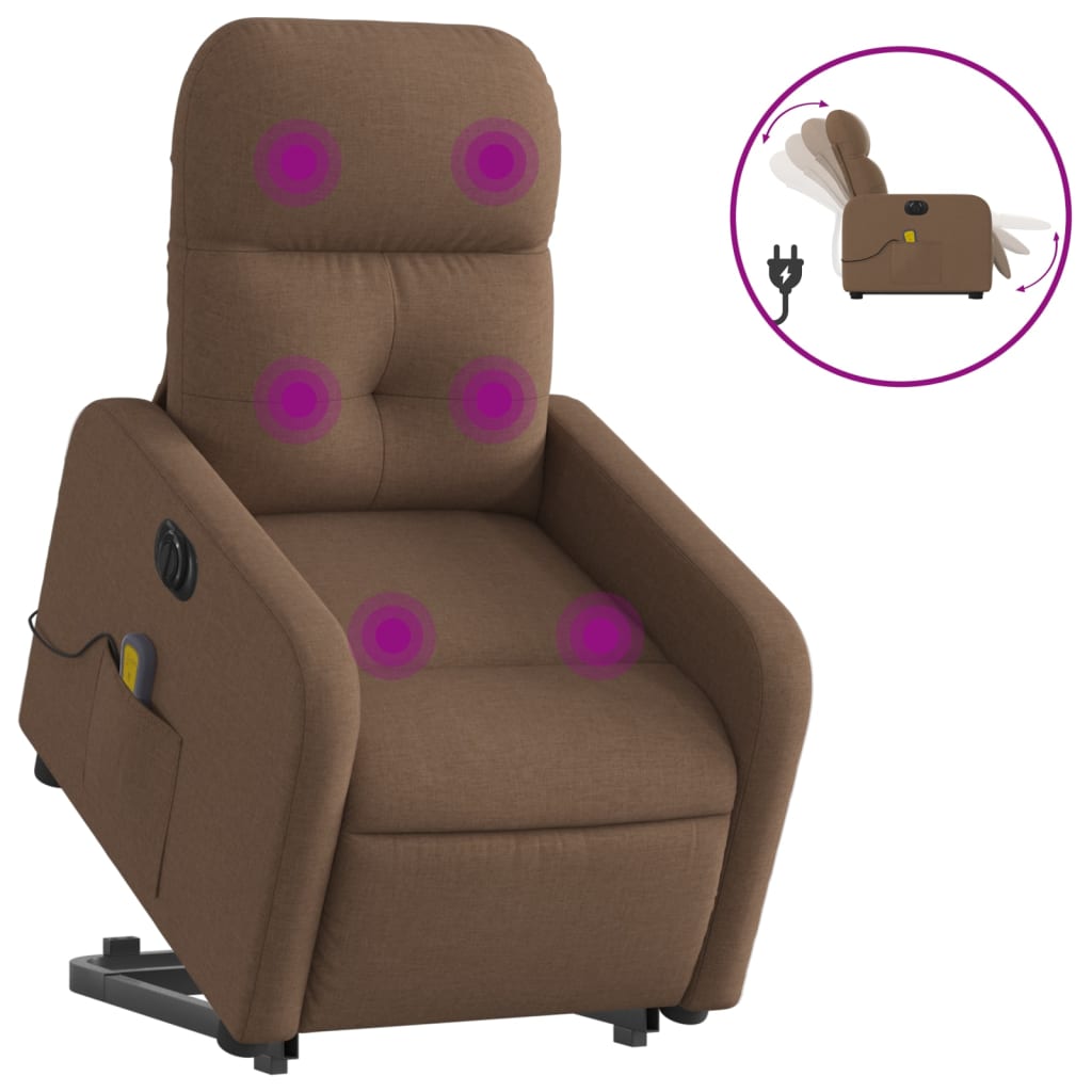 Elektrické Zvedací Masážní Polohovací Křeslo Hnědé Textil Hnědá