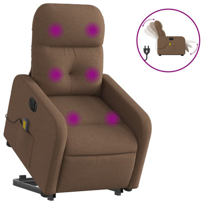 Elektrické Zvedací Masážní Polohovací Křeslo Hnědé Textil Hnědá