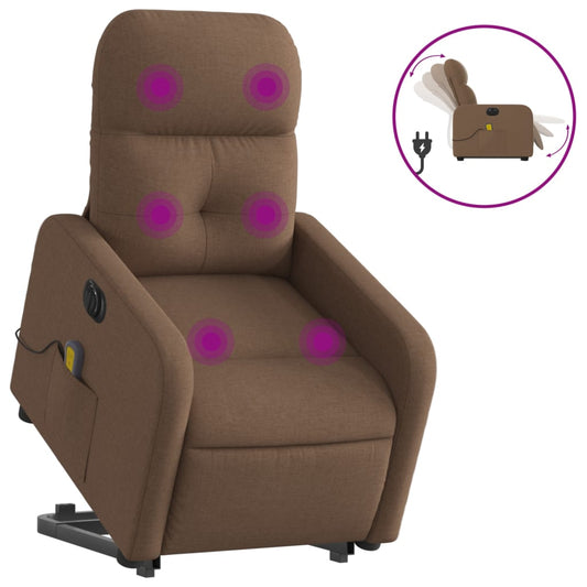 Elektrické Zvedací Masážní Polohovací Křeslo Hnědé Textil Hnědá