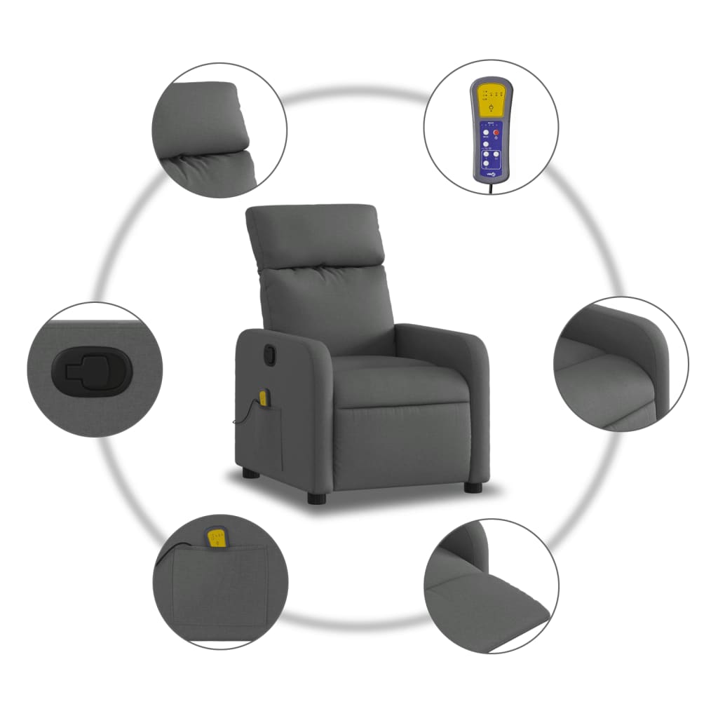 Masážní Křeslo S Polohovacím Mechanismem, Tmavě Šedé, Látkové