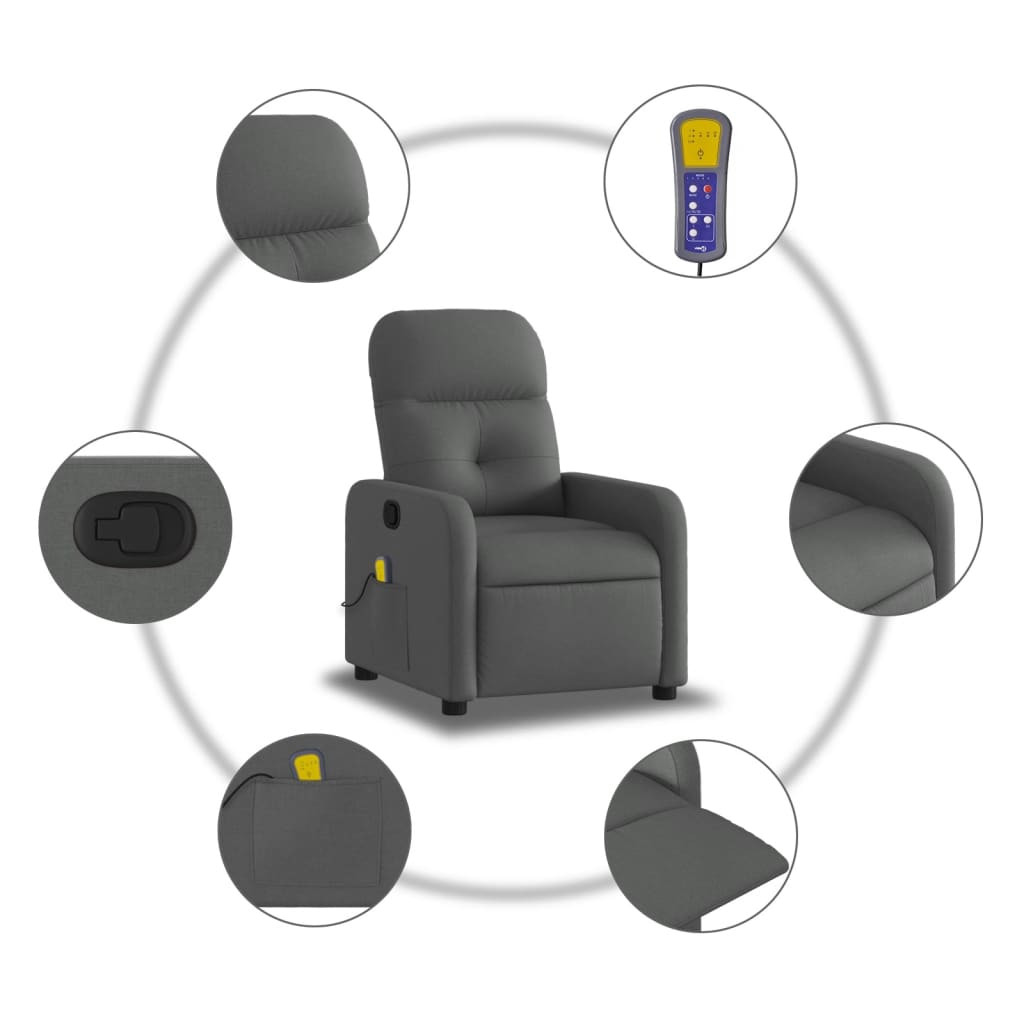 Masážní Křeslo S Polohovacím Mechanismem, Tmavě Šedé, Látkové