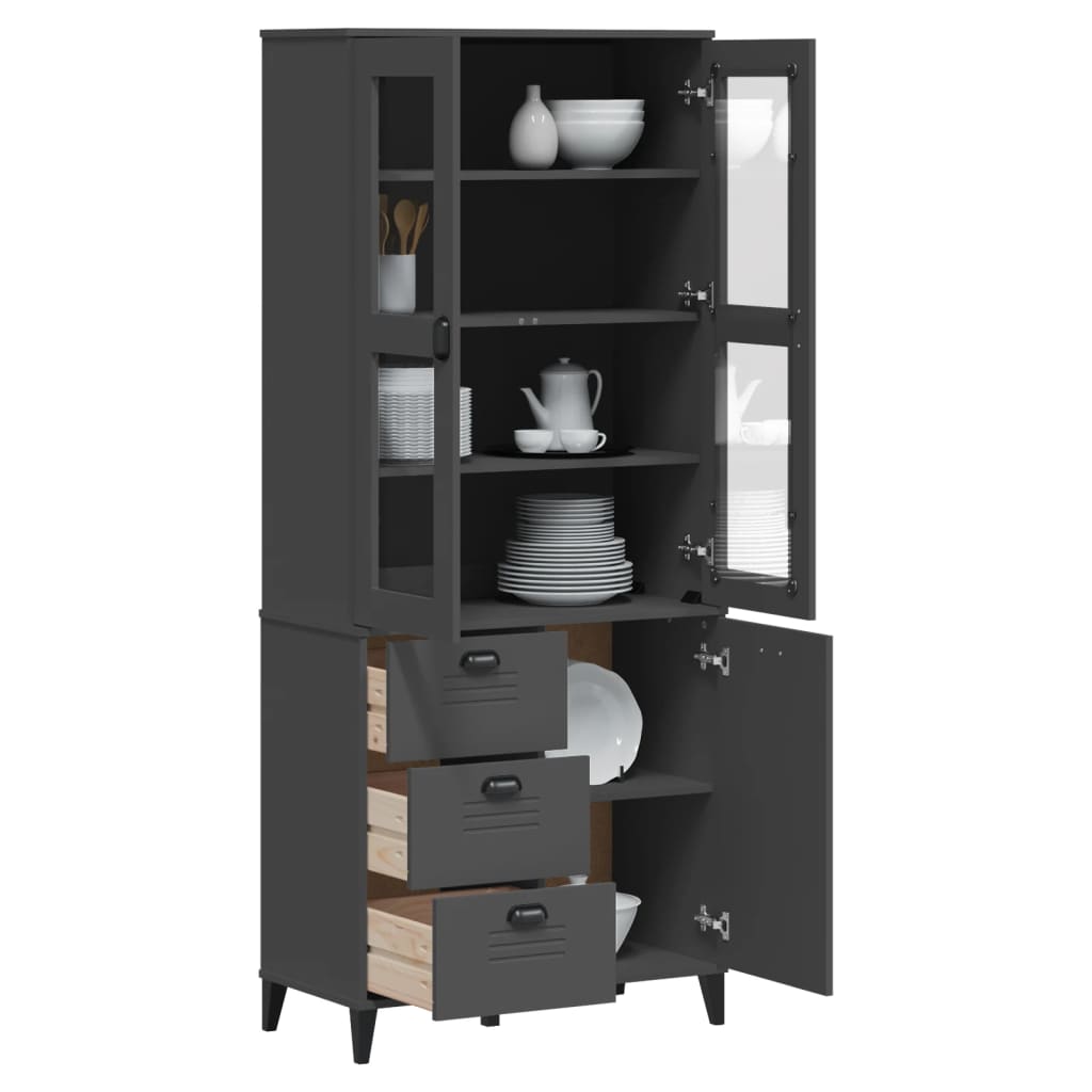 Příborník Viken Antracitově Šedý 80X40X190 Cm Masivní Borovice