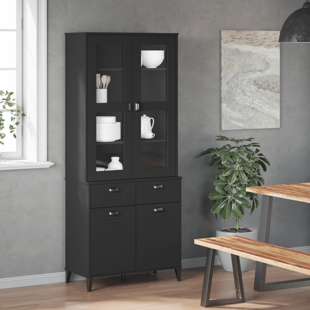 Příborník Viken Černý 80 X 40 X 190 Cm Masivní Borové Dřevo