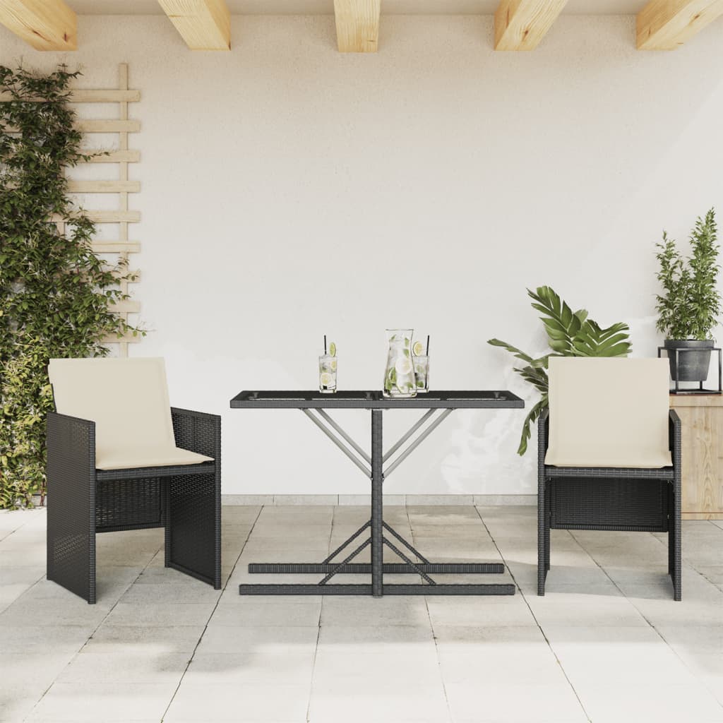 3Dílný Bistro Set S Poduškami Černý Polyratan