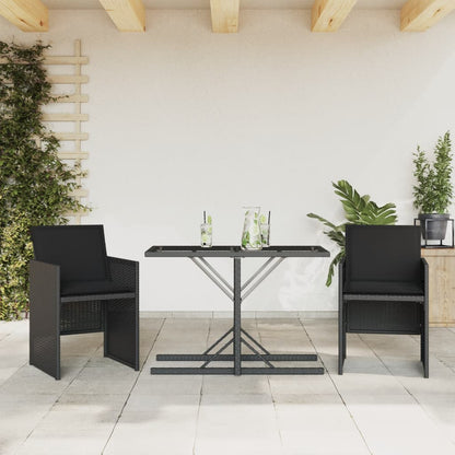 3Dílný Bistro Set S Poduškami Černý Polyratan