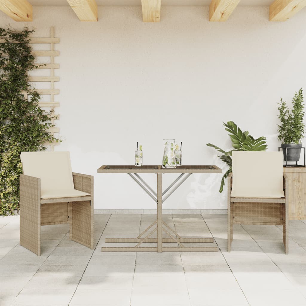 3Dílný Bistro Set S Poduškami Černý Polyratan