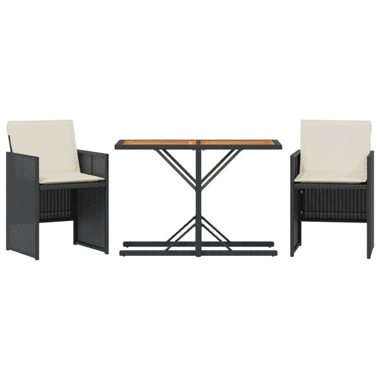 3Dílný Bistro Set S Poduškami Černý Polyratan