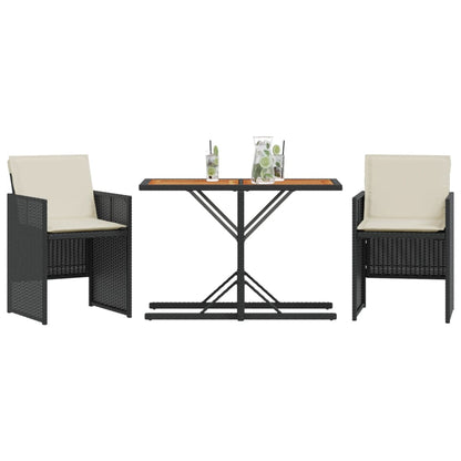 3Dílný Bistro Set S Poduškami Černý Polyratan
