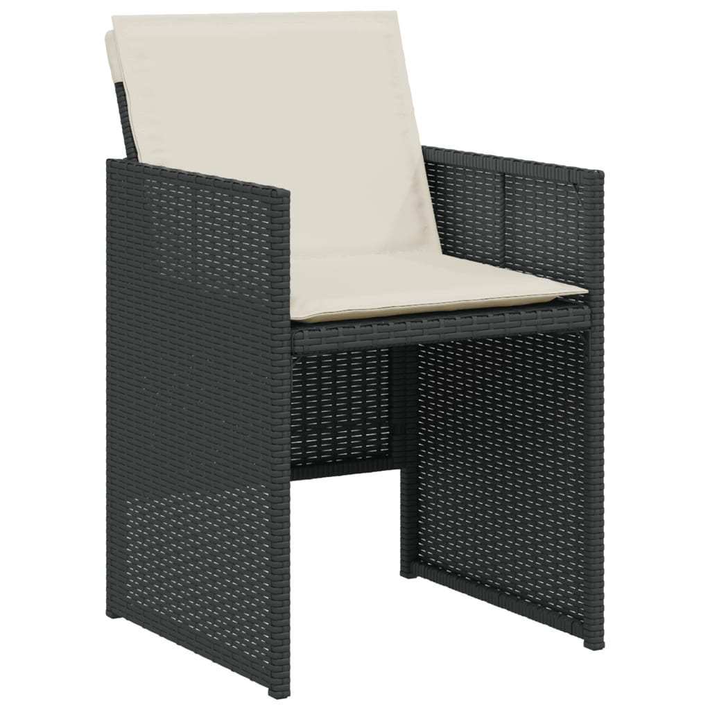 3Dílný Bistro Set S Poduškami Černý Polyratan