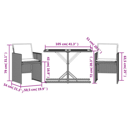 3Dílný Bistro Set S Poduškami Černý Polyratan