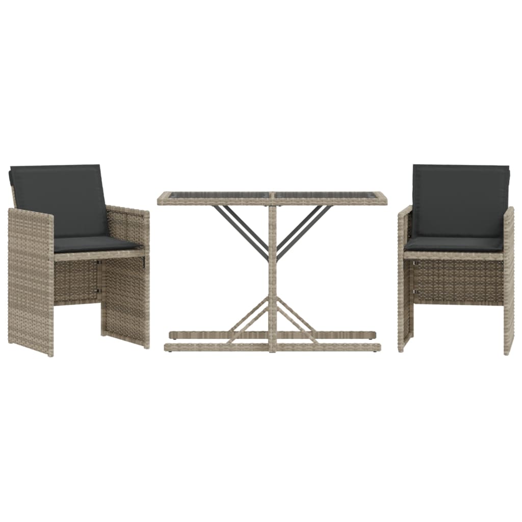 3Dílný Bistro Set S Poduškami Světle Šedý Polyratan