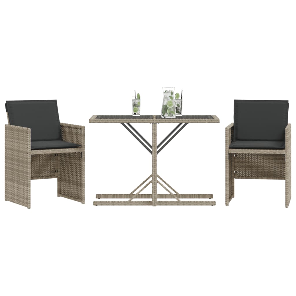 3Dílný Bistro Set S Poduškami Světle Šedý Polyratan