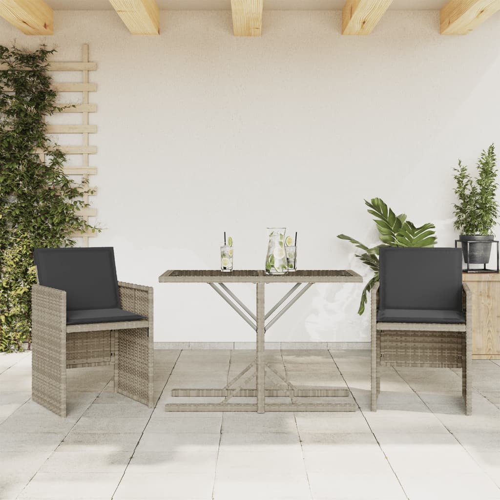 3Dílný Bistro Set S Poduškami Světle Šedý Polyratan