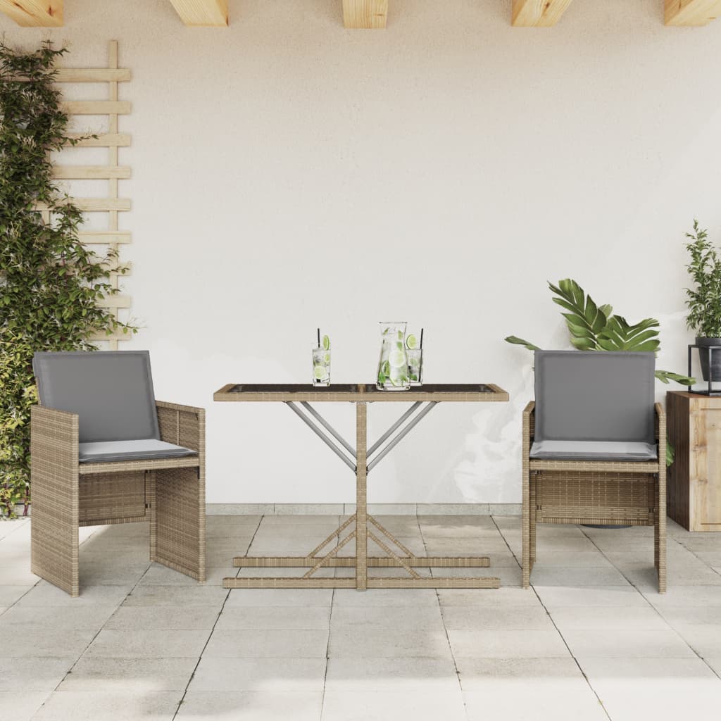 3Dílný Bistro Set S Poduškami Mix Béžové Polyratan