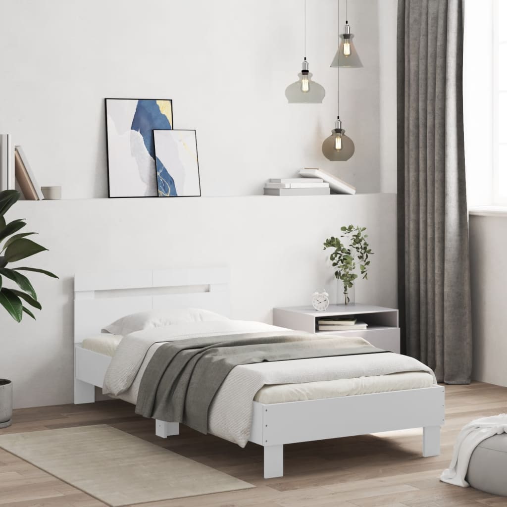 Rám Postele S Čelem Bílý 100 X 200 Cm Kompozitní Dřevo
