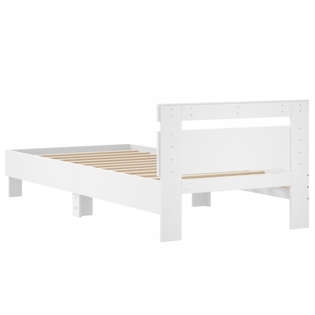 Rám Postele S Čelem Bílý 90 X 200 Cm Kompozitní Dřevo