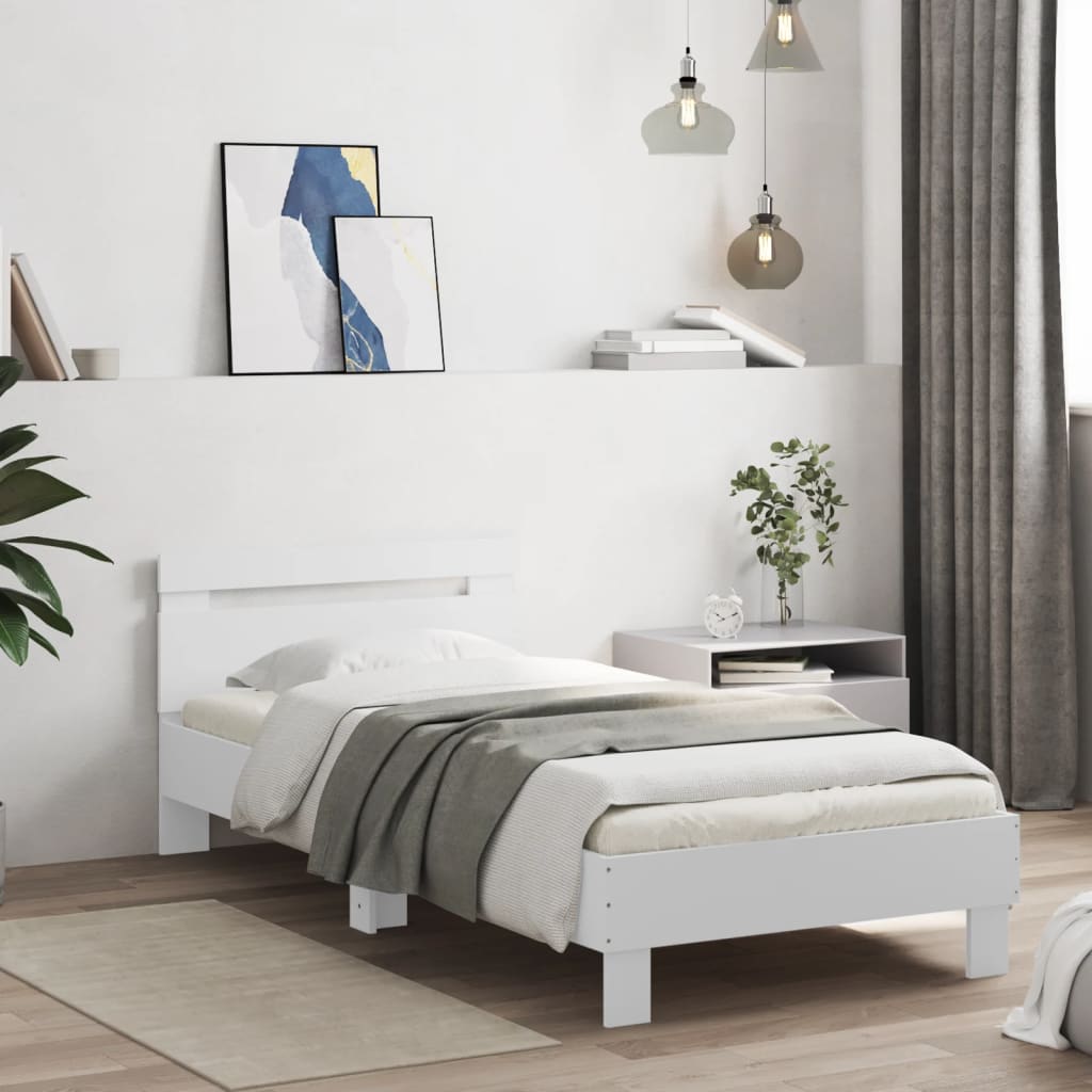 Rám Postele S Čelem Bílý 90 X 200 Cm Kompozitní Dřevo