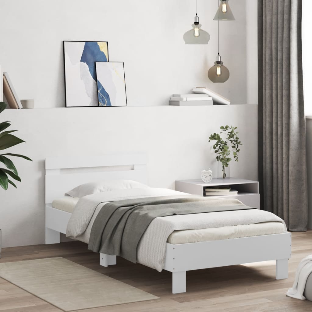 Rám Postele S Čelem Bílý 90 X 190 Cm Kompozitní Dřevo