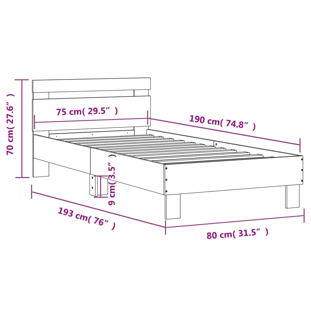 Rám Postele S Čelem Bílý 75 X 190 Cm Kompozitní Dřevo