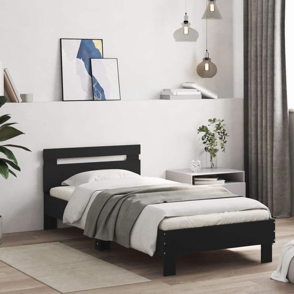 Rám Postele S Čelem Černý 75 X 190 Cm Kompozitní Dřevo